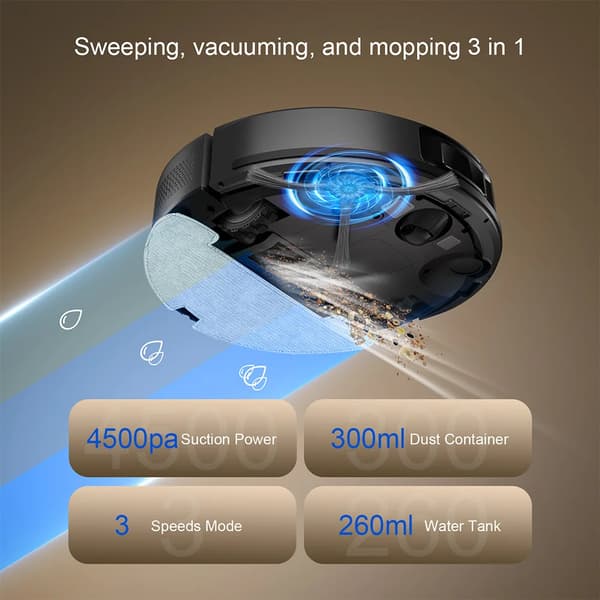 Robotstøvsuger, 2-i-1 funktionalitet, smart navigation,Sort, EU