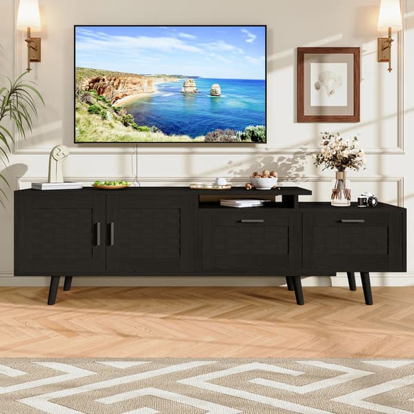 TV-bord, Rigelig Opbevaring, Unik Rustik Design,Sort