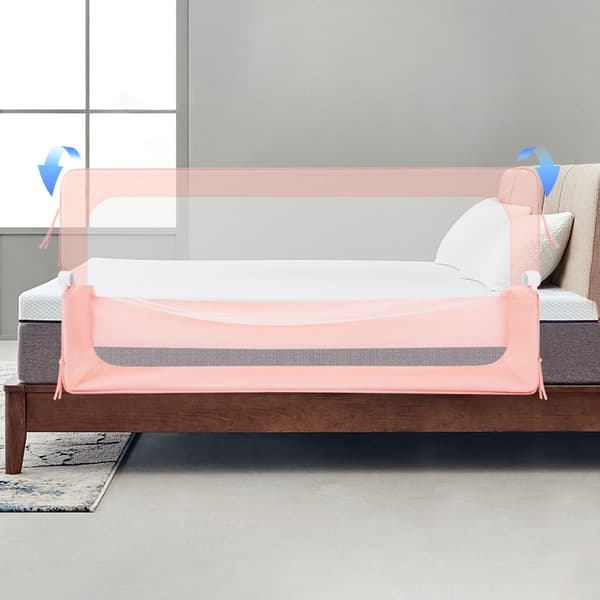 Sengegelænder, Justerbar Højde, Sammenklappeligt Design,Pink