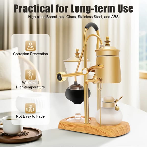Siphon Kaffeemaskine, Elegant Design, Manuel Betjening,Guld