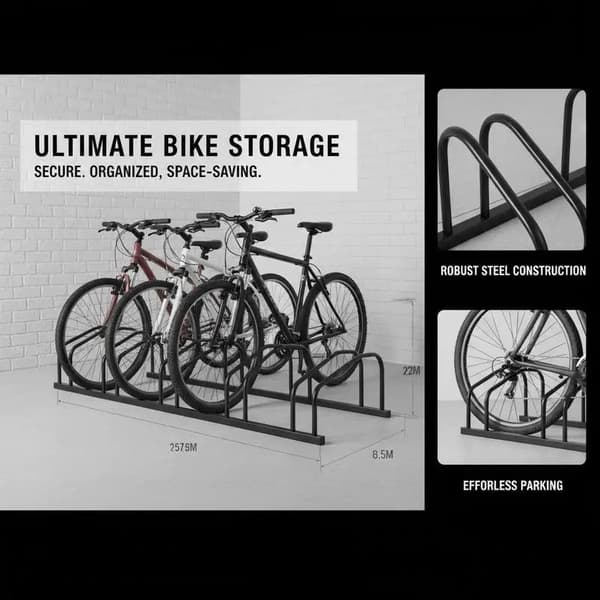 Cykelstativ, Stål Konstruktion, Holder 5 Cykler,sort