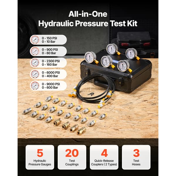 Hydrauliskt Trycktestkit, 5 Mätare, 20 Anslutningar,YS-0201C