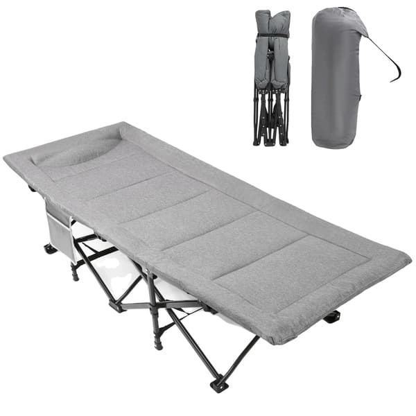 Sammenklappelig Camping Seng, Bærbar Design, Justerbar Læneposition,Grå