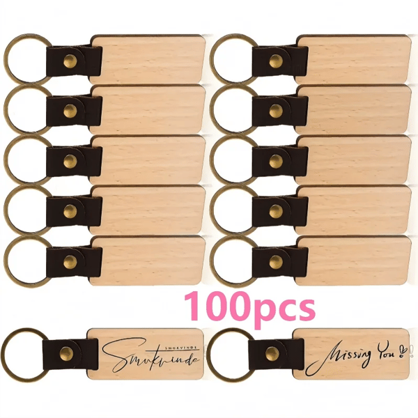 Nøgleringe Uden Tryk, Graverbart Bøgtræ, Alsidigt til Håndværk,100pcs