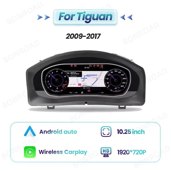 Digital Dashboard Cluster, Trådløs Forbindelse, Plug-and-Play Installation,Til Tiguan 09-17