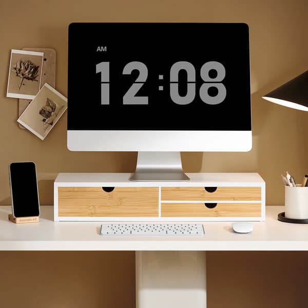 Monitorstand, Ergonomisk Design, Pladsbesparende Skuffer,HVID