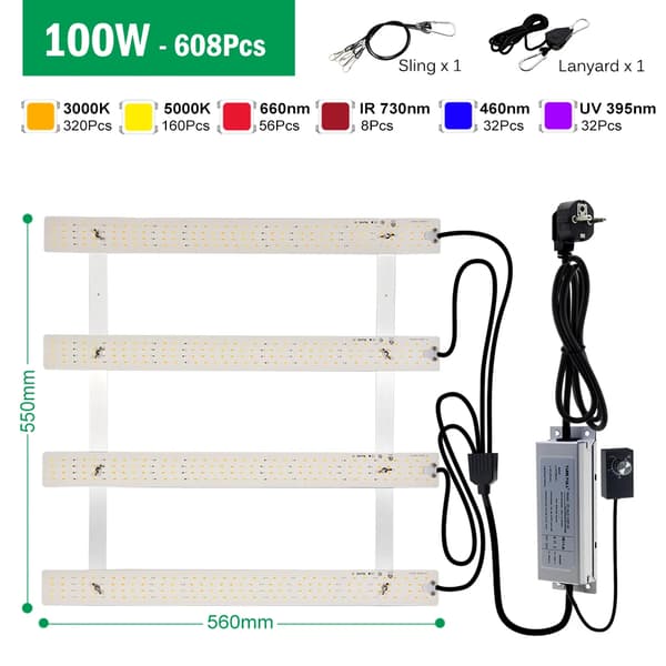 LED Växtlampa, Full Spektrum, Dimmbar Design,100W