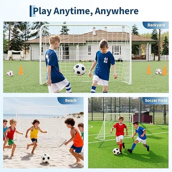 Fodboldmål, 6ft x 3ft x 4ft Dimensioner, Kraftig stålramme, Holdbart PE-net, Bærbart design, Værktøjsfri samling
