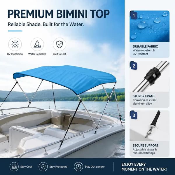 Bimini Båtkapell, 600D Polyester, 216 cm x 229 cm, Aluminiumram, Vindresistent, UV-skydd