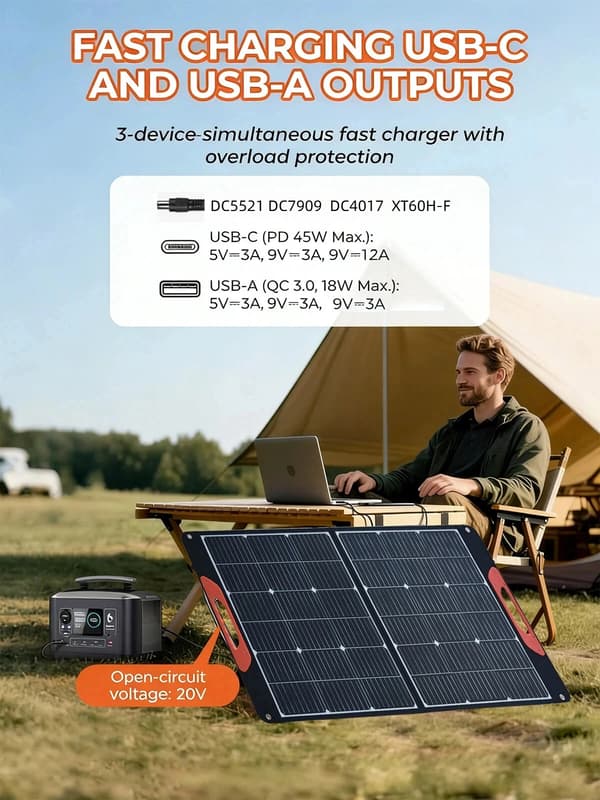 Solpanel, Bärbar Fällbar Design, Hög Effektivitet,1Pcs 100W Panel