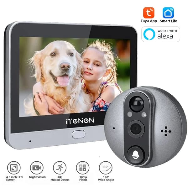 Videodörrklocka, 3MP Kamera, Tvåvägsljud,Silver(Alexa)