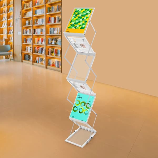 Magasin Display Rack, Fritstående, Pladsbesparende Design,Sølv