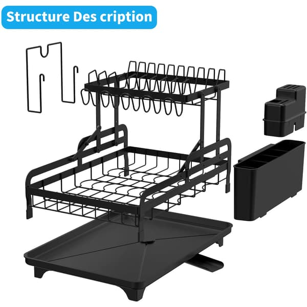 Opvaskestativ, 2-niveau design, robust konstruktion,2-lags, sort, L