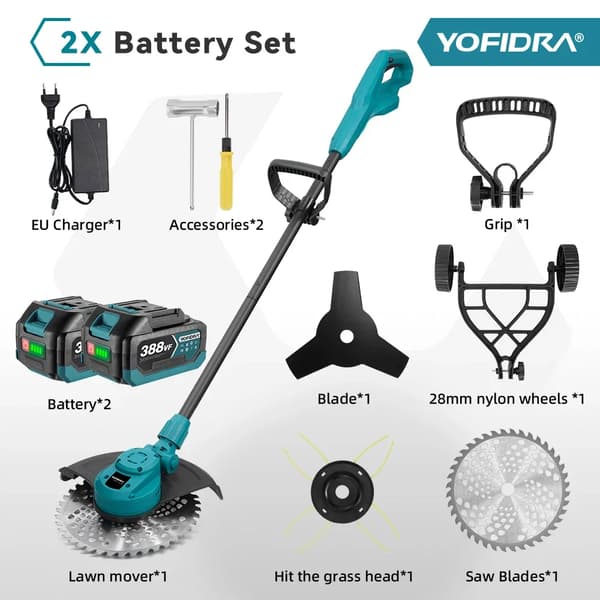 Elektrisk Gräsklippare, Borstlös Motor, Fällbar Design,2 Batteri