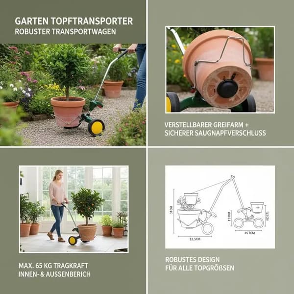 Växttransportvagn, tung design, justerbara kloarmar, armégrön