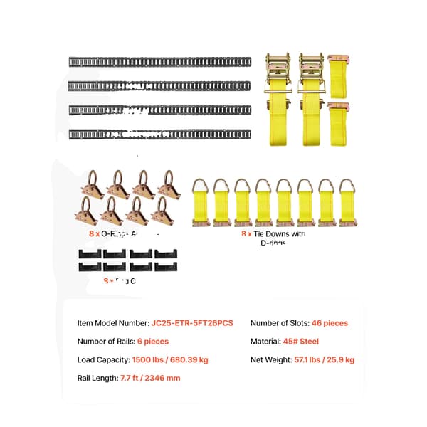 E-Track Spännbandskit, 2 Spännband, 8 O-Ringar,4 Pack