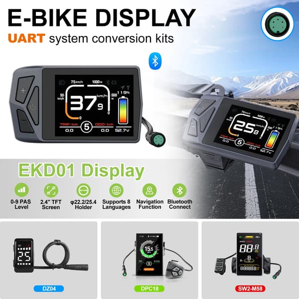 Elcykel Display, Bluetooth Navigation, Vattentålig IP67,EKD01 UART-system