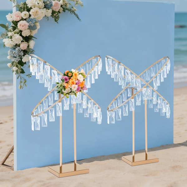 Bröllopsblomsterställ, X-formad design, hållbar järn och akryl,Guld