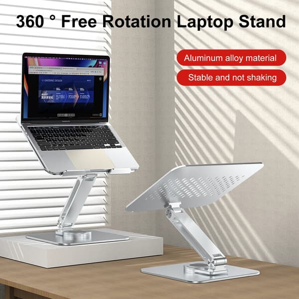 Bærbar Computerholder, Justerbar Højde, 360° Rotérbart Design,Sølv