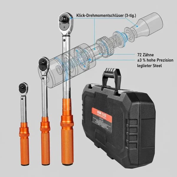Momentnyckel, Dual-Range Precision, 72 Tänders Design, Silver