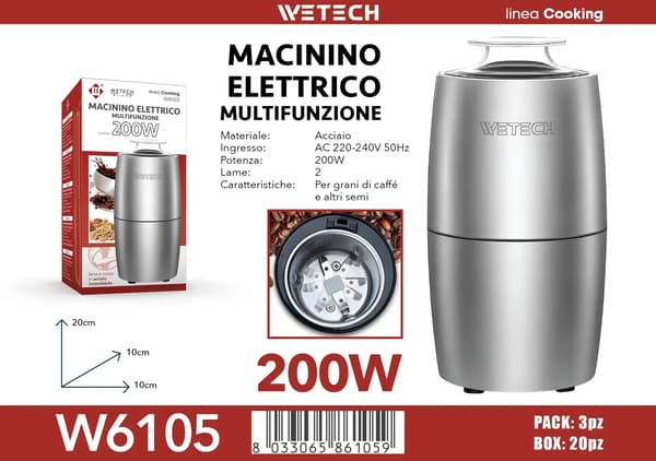 Elektrisk kværn, 200W effekt, rustfrit stål blade,6105