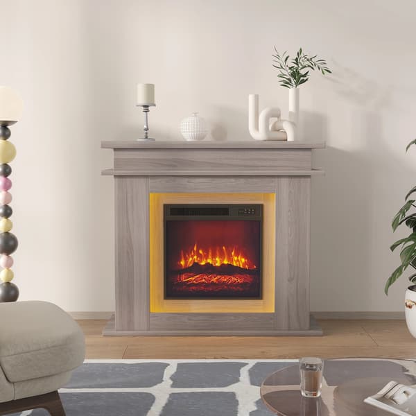 Elektrisk Pejs, Elegant Design, Sikker Opvarmningsfunktioner,Grå
