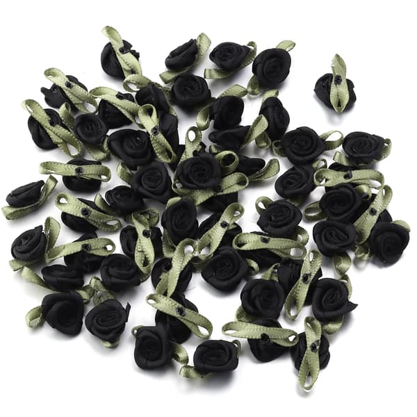 Tygapplikationer, Mini Rosblomma Design, 50 Stycken,svart