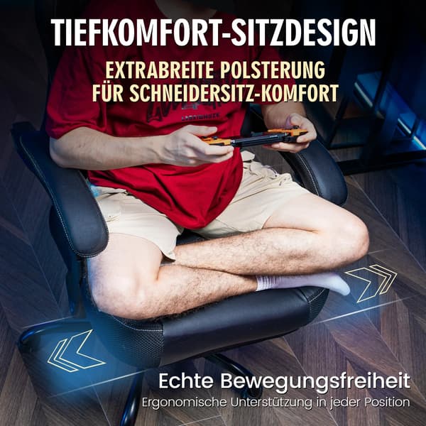 Spelstol, Ergonomisk Design, Justerbart Fotstöd,BLK