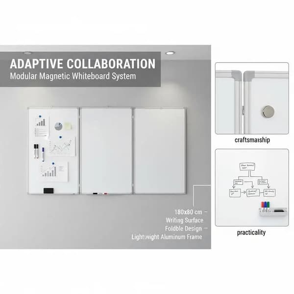 Whiteboard, Tre-panel design, Pladsbesparende sammenklappelig,hær grøn