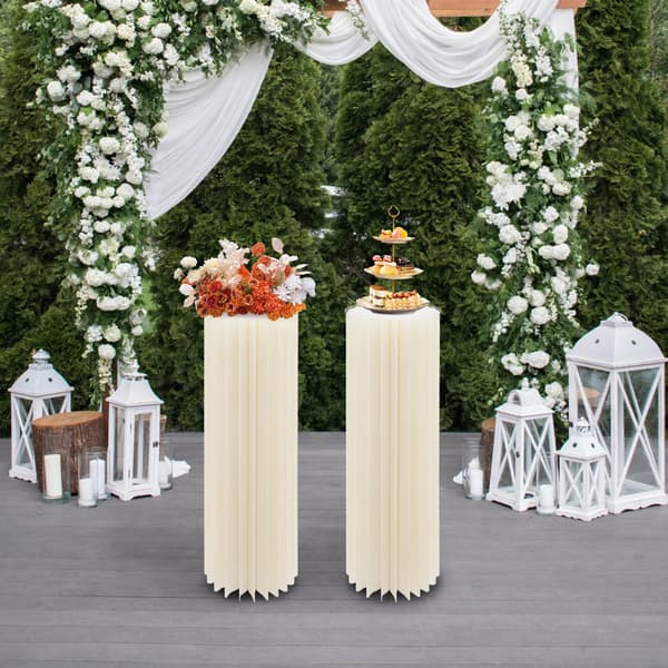 Blomsterställ, Fällbara Kolumner, Blomsterarrangemangshållare,Mjölkvit