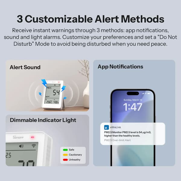 Luftkvalitetsmonitor, Realtidsdata, Smart Hem Kompatibel,SAWF-07P