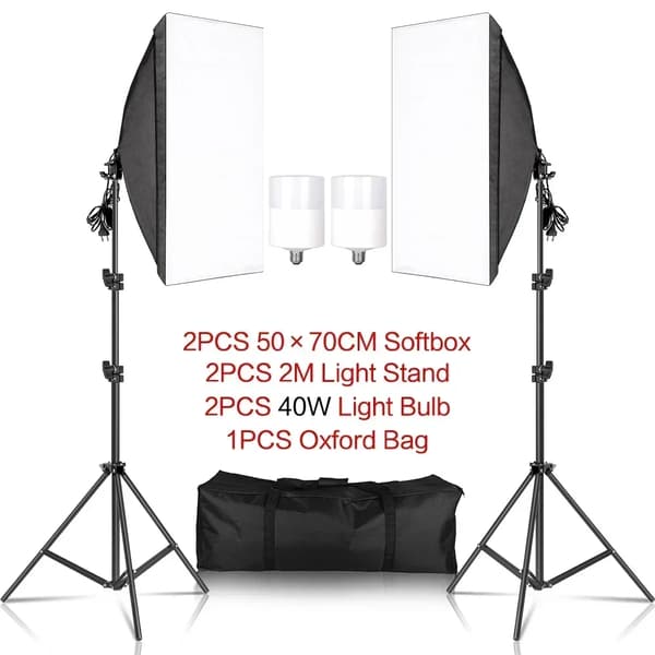 Softbox belysningskit, justerbar stativ, flere adaptermuligheder,40W LED-pærer