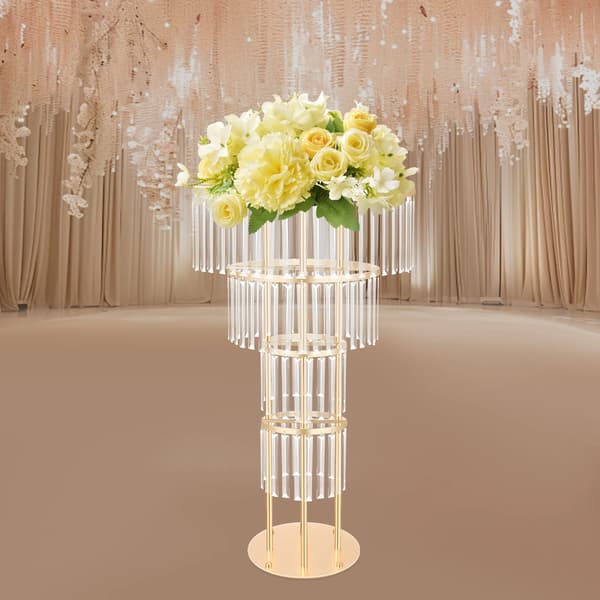 Blomsterstand, 4-lags design, robust akryl- og jernramme,Guld