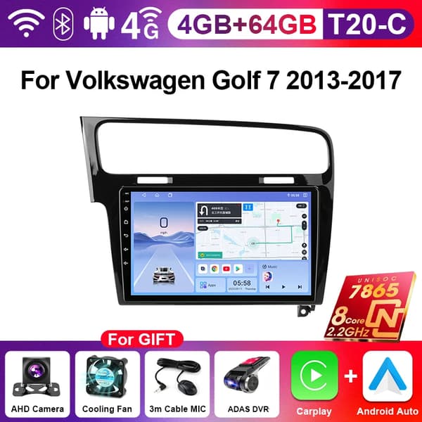 Bil Audio System, Touchscreen Interface, Multimedia Afspiller, kompatibel med Bilmodel Golf 7 2013-2017,(4G 64G)-DVR-4G Net