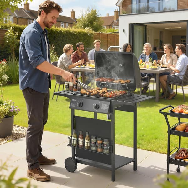 Gasgrill, 2 brændere, indbygget termometer,sort