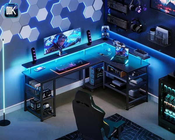 Gamingbord, Vendbart Design, Integreret Strømforsyning,sort