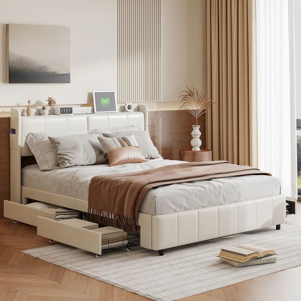 Säng med Förvaring, Modern Design, Lätt Montering, 160×200cm, VIT
