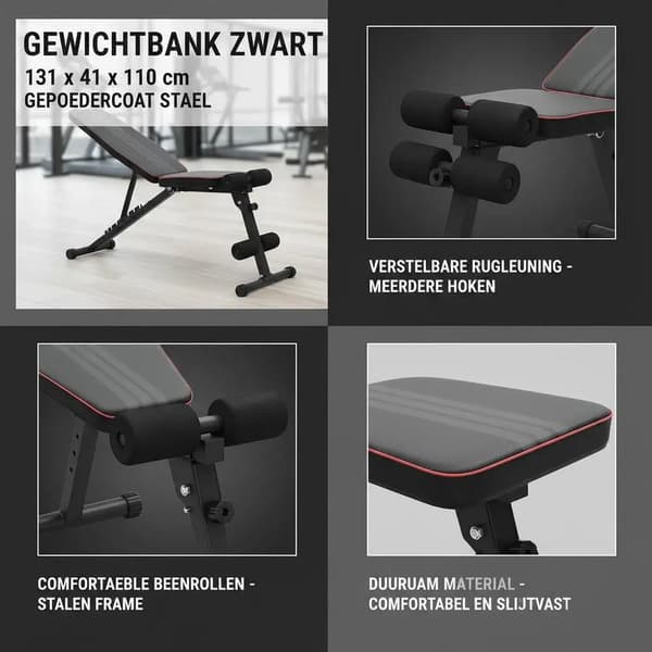 Vægtbænk, Foldbart Design, Alsidig Træning,Sort