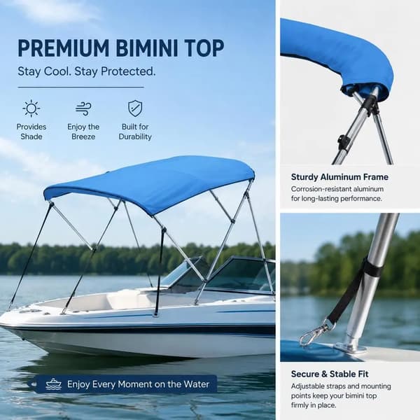 Bimini Båtkapell, 600D Polyester, 216 cm x 229 cm, Aluminiumram, Vindresistent, UV-skydd