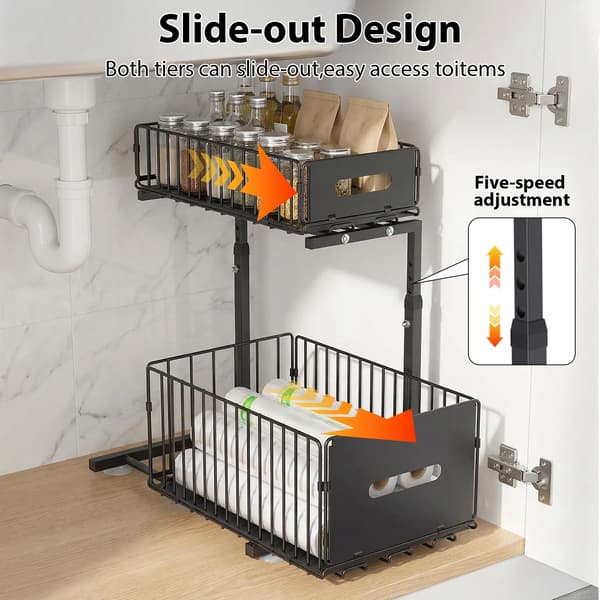 Utrækkelig Organizer, Justerbar Højde, 2-Lags Design,sort