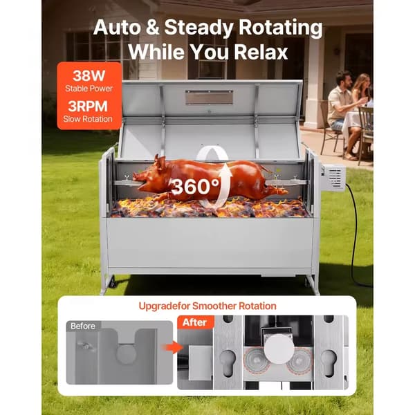 Rotisserie Grill, Rustfrit Stål, Justerbare Varmeindstillinger,46 tommer typeB