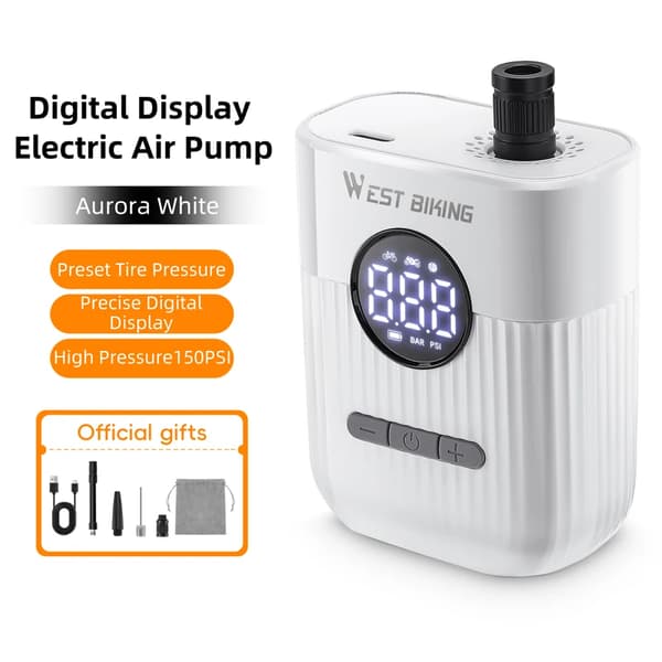 Elcykelpump, Digital Skärm, 150 PSI Prestanda,VIT