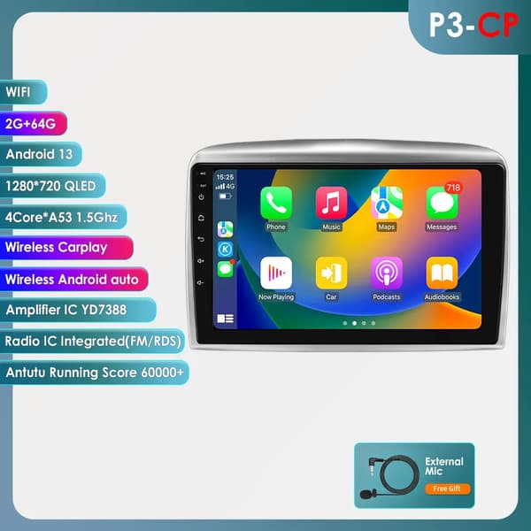Bilradio, Touchscreen Display, Navigationssystem, kompatibel med Lancia Ypsilon 2006 - 2011 Bil,P3CP 4Core 2G 64G