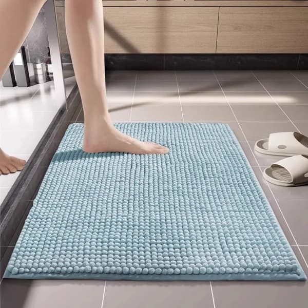 Badmåtte, Blød Chenille, Skridsikker Design,HIMMELBLÅ