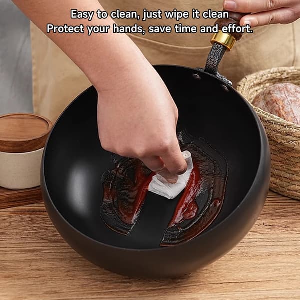 Wok, Håndsmedet Jern, Ubehandlet Overflade,28CM(pef)