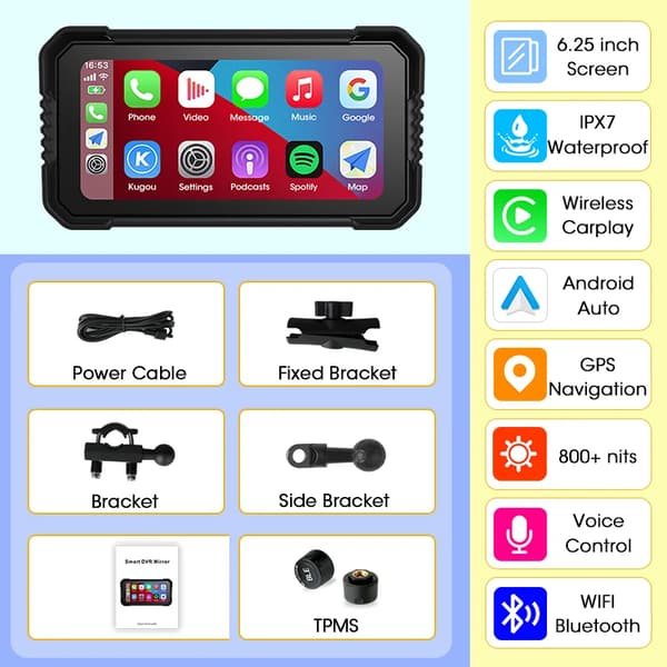 Motorcykel GPS Navigator, Vandtæt Design, Dobbelt Bluetooth Forbindelse,MT-TPMS