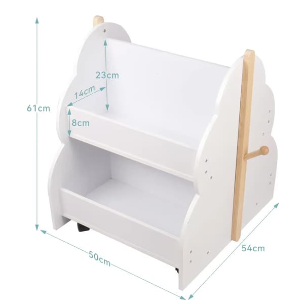 Barnbibliotek, Träformad Design, Mobil med Hjul,VIT