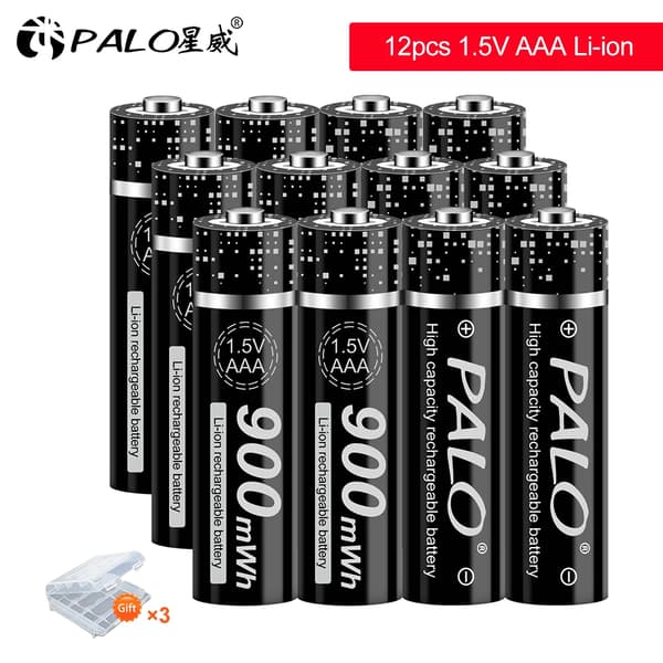 AAA uppladdningsbart batteri, 900mWh kapacitet, litiumjonmaterial, 12st AAA