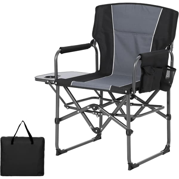 Sammenklappelig Stol, Robust Ramme, Integreret Sidebord,Sort