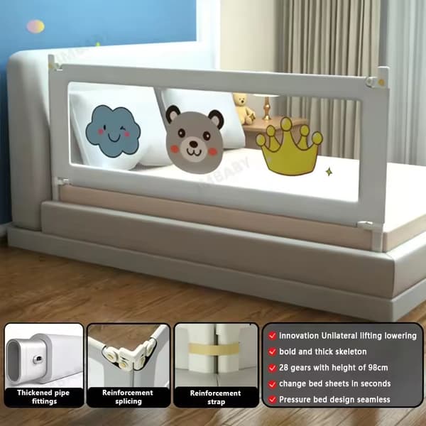 Sängskyddsräcke, Justerbar Höjd, Säkerhetsdesign,1st grå 2.0m